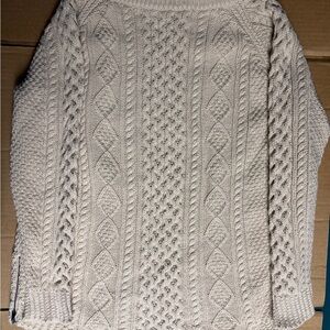 Women's LL Bean Cream Cable Knit Fisherman’s Sweater size Large
